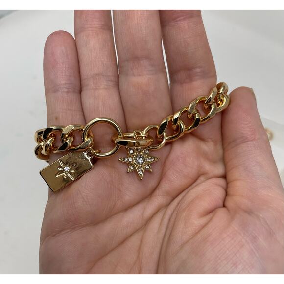Ettika Starry Charms 18k Gold Plated Chain Link Bracelet 7" Long w/ 2 Extenders - Picture 2 of 4